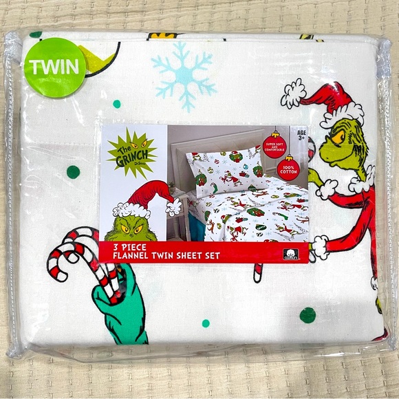 Dr. Seuss Holiday The Grinch Dr Seuss Flannel Twin Sheet Set 0